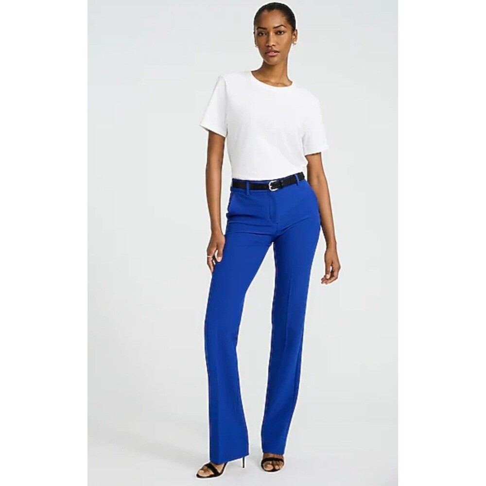 Bright Blue Wide Leg Trouser Pants Express Editor Studio Stretch Twill 4 MidRise